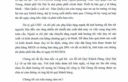 Thông báo tăng giá sản phẩm chuông gọi y tá hãng Medi - Hàn Quốc (20/03/2024)